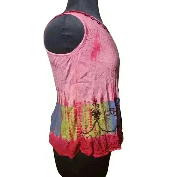 India Boutique‎ Tank Top, Women's Size Free OS Pink Red Yellow Flower Stitching - Picture 3 of 9